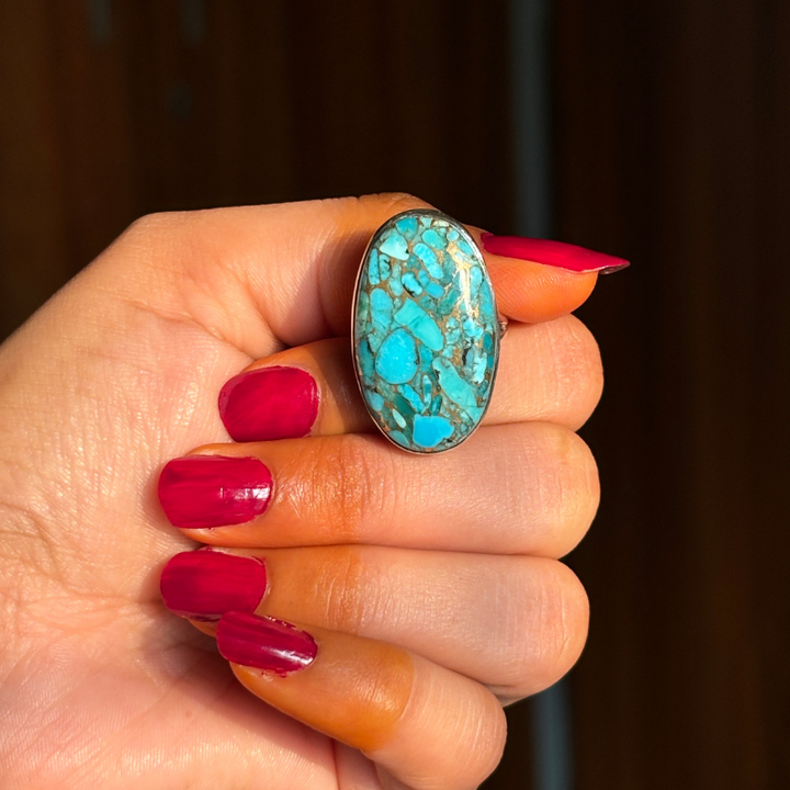 Stunning Oyster Copper Turquoise Sterling Silver Ring - Handmade Jewelry