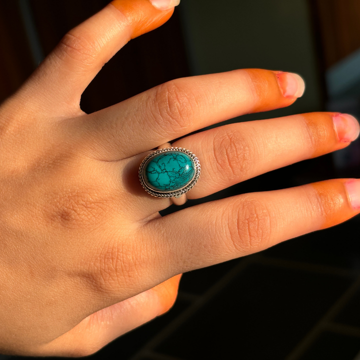 Handmade Natural Turquoise Sterling Silver Statement Ring - Perfect Boho Gift for Women