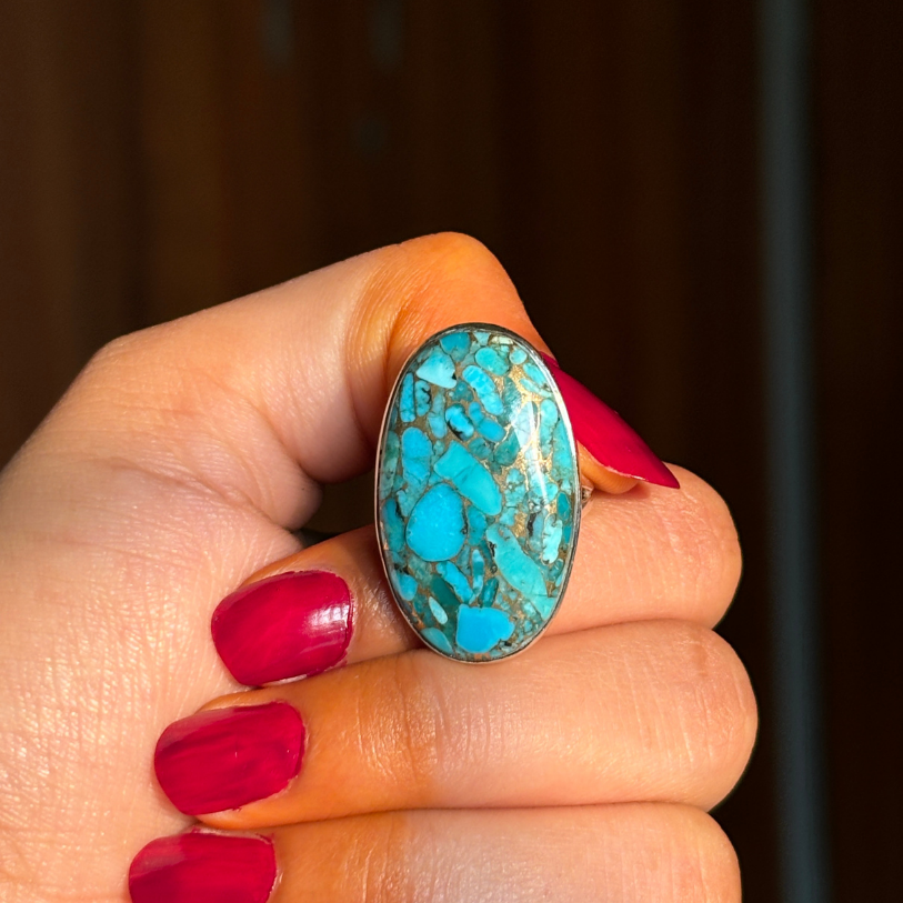 Stunning Oyster Copper Turquoise Sterling Silver Ring - Handmade Jewelry