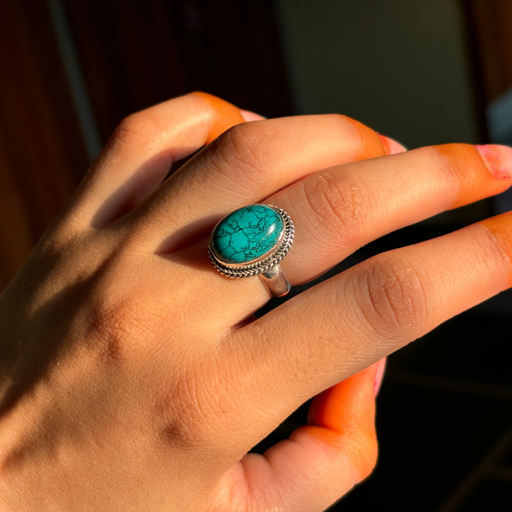 Handmade Natural Turquoise Sterling Silver Statement Ring - Perfect Boho Gift for Women