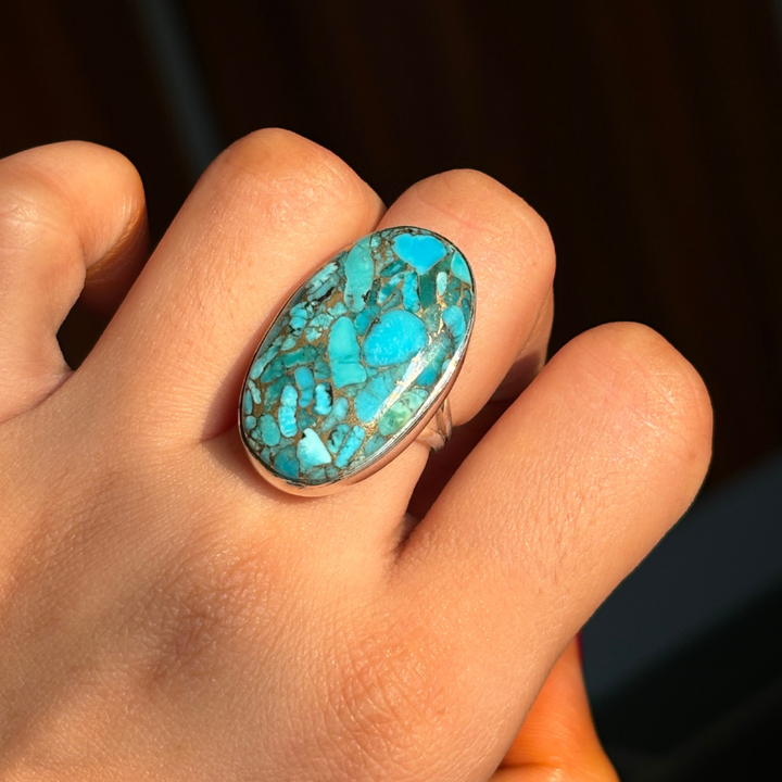 Stunning Oyster Copper Turquoise Sterling Silver Ring - Handmade Jewelry