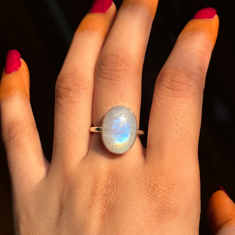 Sterling Silver Rainbow Moonstone Ring