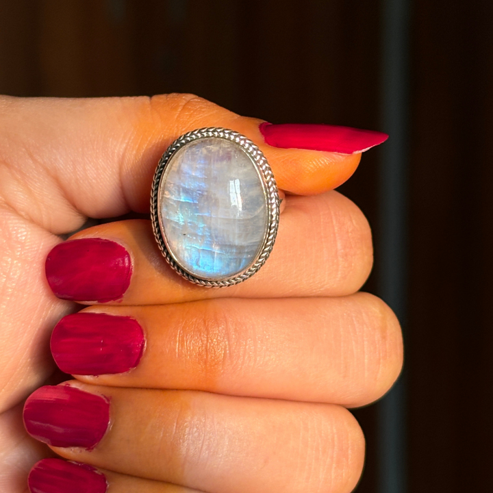 Handmade Genuine Rainbow Moonstone Sterling Silver Ring