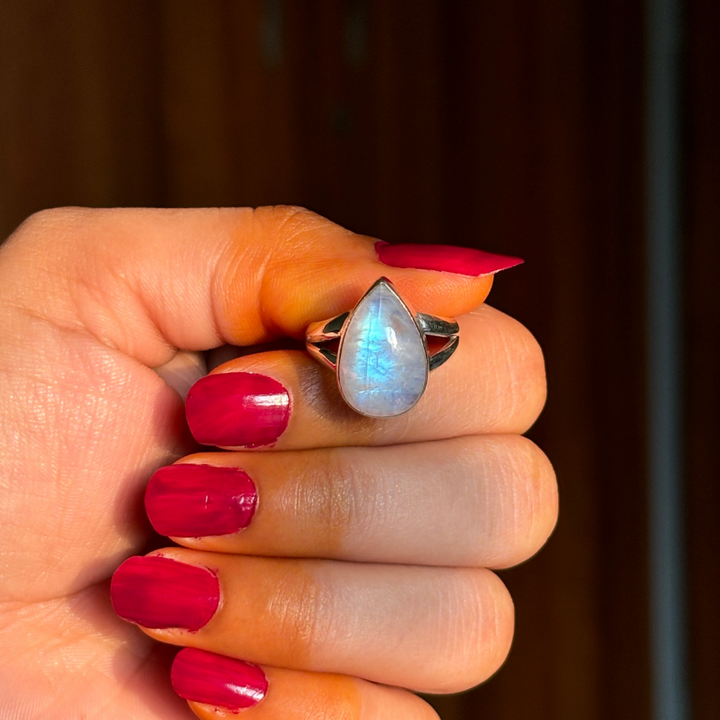 Handmade Natural Moonstone Tear Drop Ring