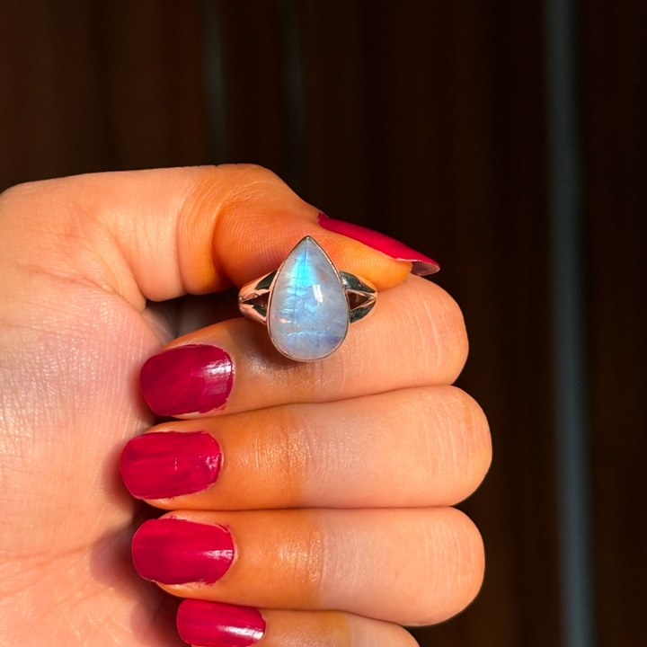 Handmade Natural Moonstone Tear Drop Ring