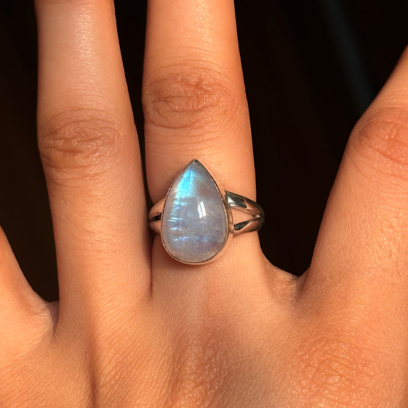 Handmade Natural Moonstone Tear Drop Ring