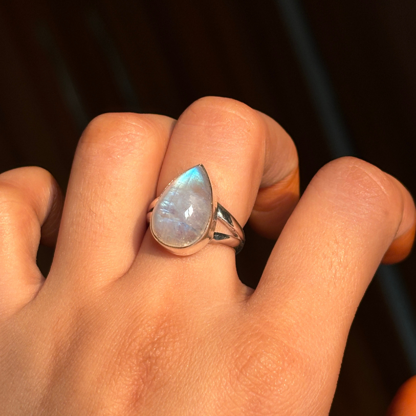 Handmade Natural Moonstone Tear Drop Ring