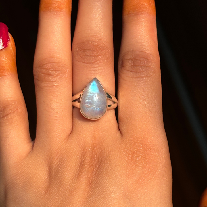 Handmade Natural Moonstone Tear Drop Ring