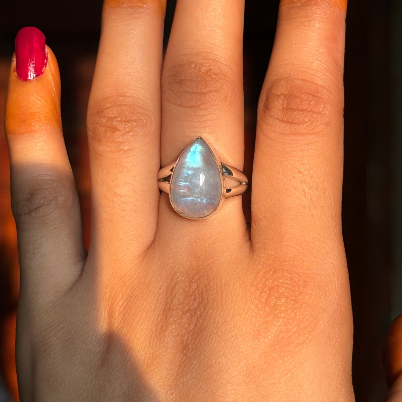 Handmade Natural Moonstone Tear Drop Ring