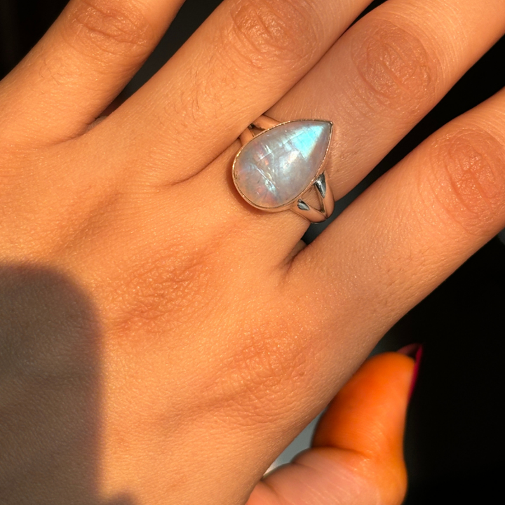 Handmade Natural Moonstone Tear Drop Ring