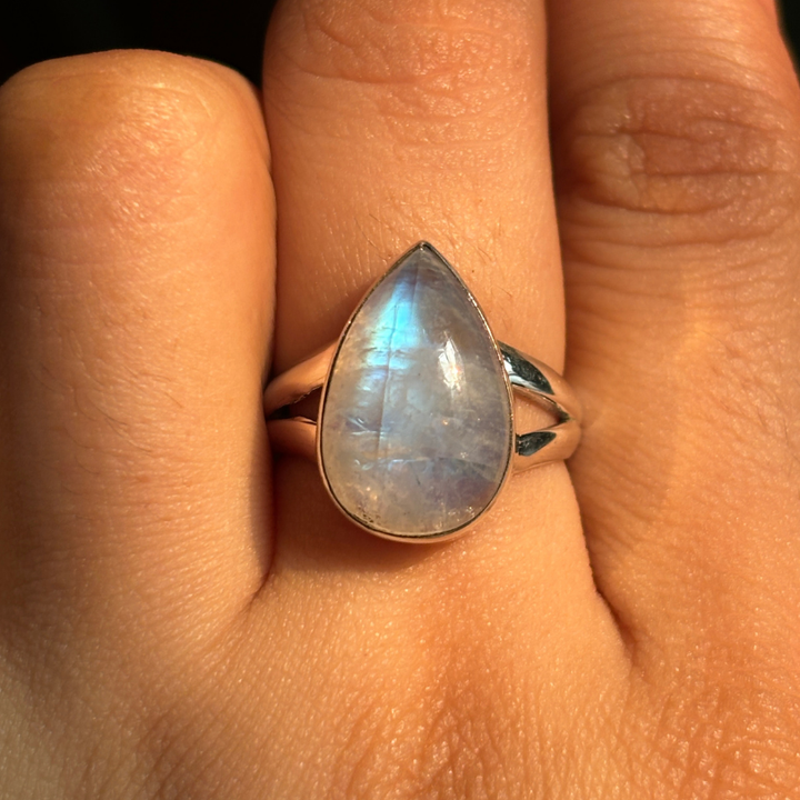 Handmade Natural Moonstone Tear Drop Ring