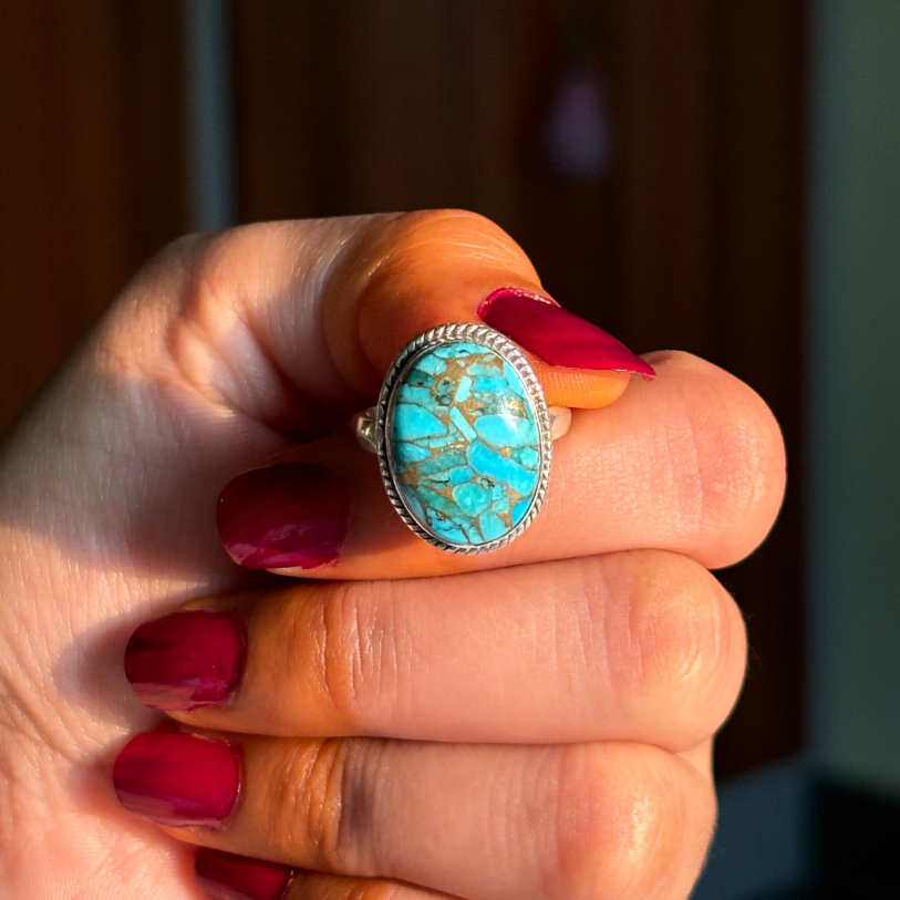 Genuine Copper Turquoise Sterling Silver Ring