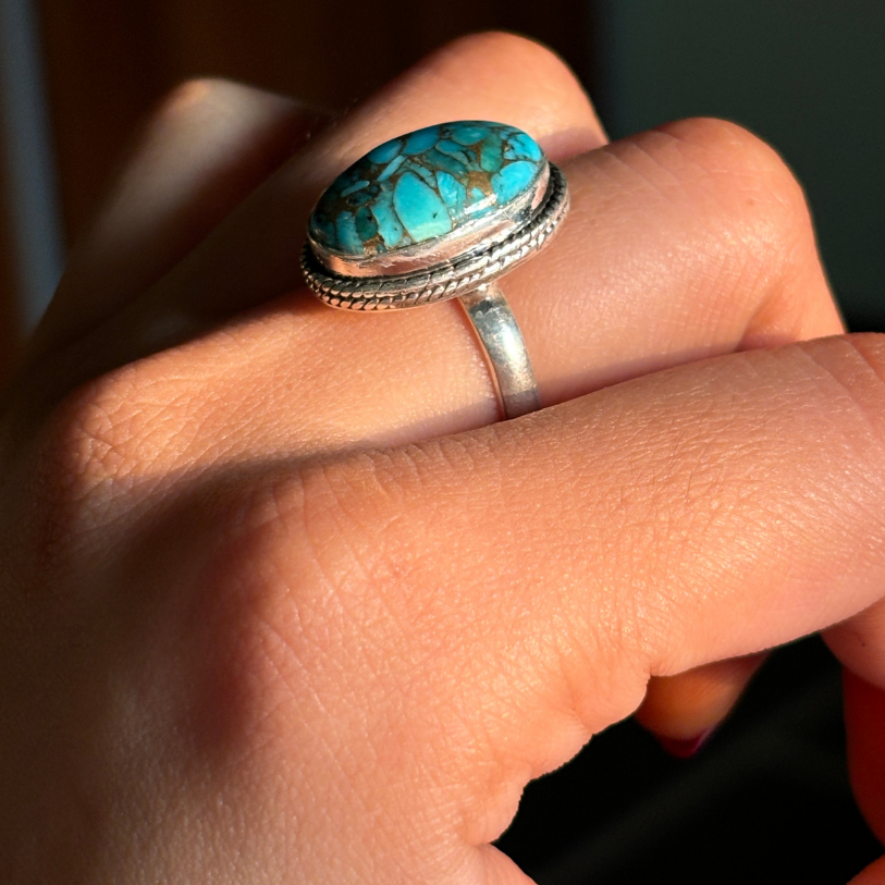 Genuine Copper Turquoise Sterling Silver Ring