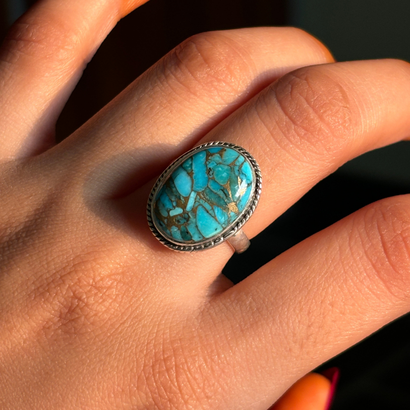 Genuine Copper Turquoise Sterling Silver Ring