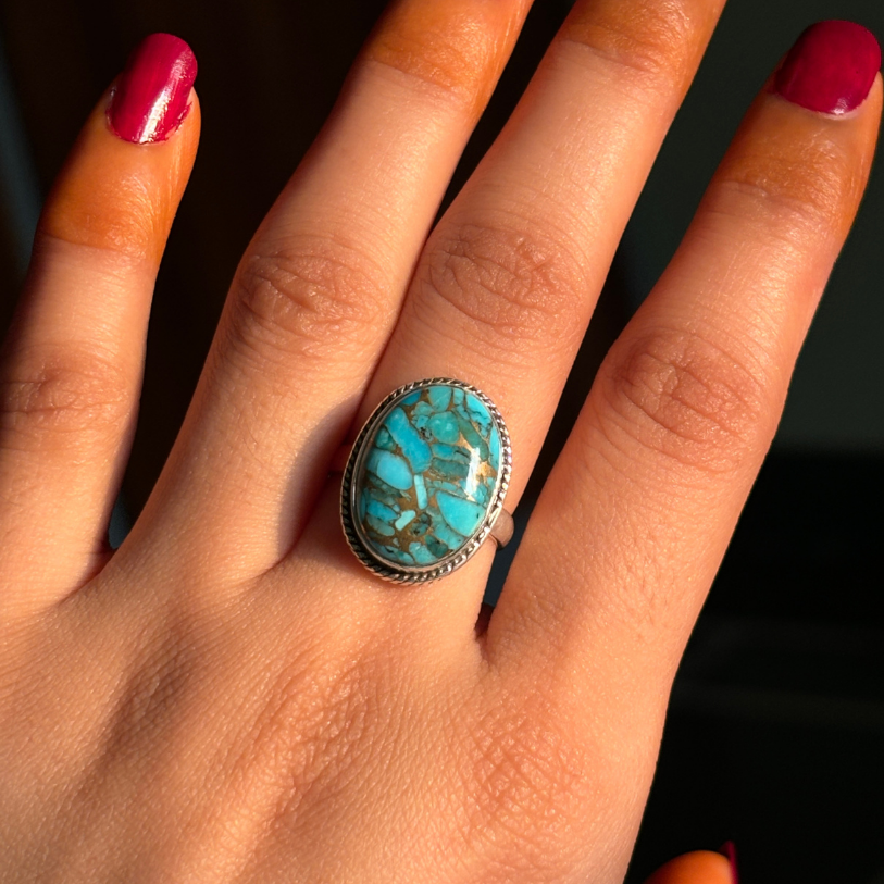 Genuine Copper Turquoise Sterling Silver Ring