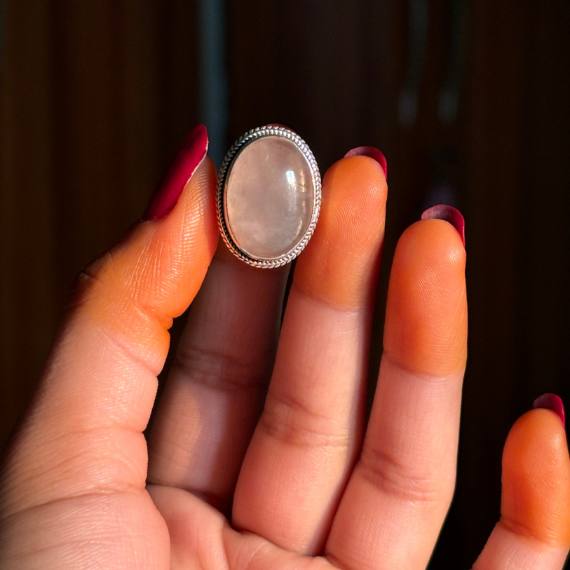 Genuine Rose Quartz Dainty Ring