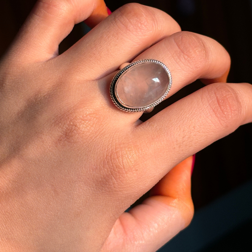 Genuine Rose Quartz Dainty Ring