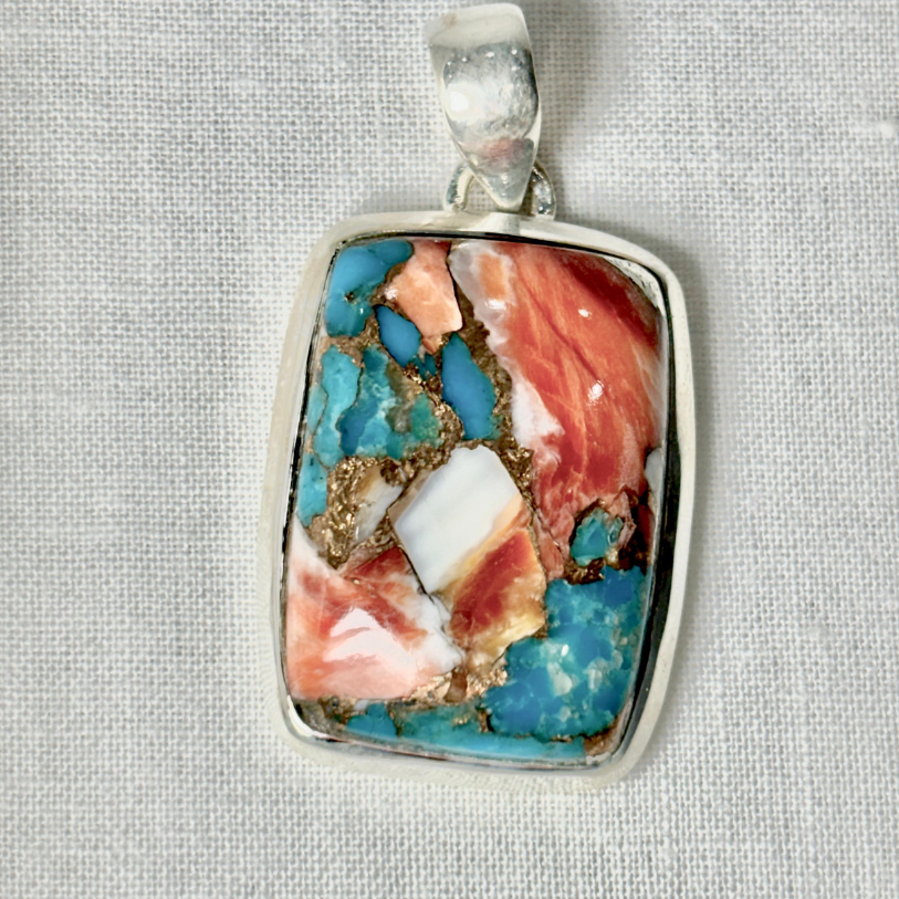 Oyster Copper Turquoise Sterling Silver Pendant