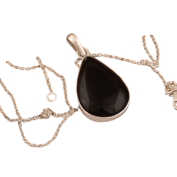 Sterling Silver Black Onyx Pendant Necklace - Handmade Gemstone Jewelry