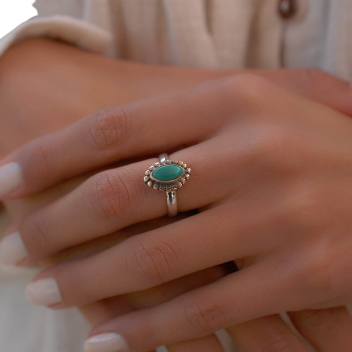 Delicate Turquoise Sterling Silver Ring – Handmade Boho Jewelry