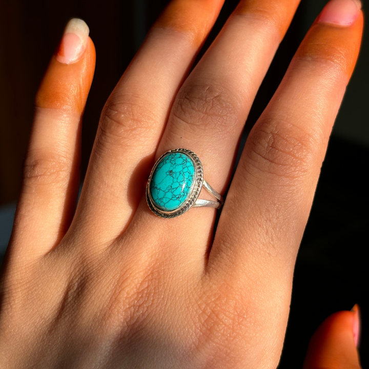 Handmade Natural Turquoise Sterling Silver Statement Ring