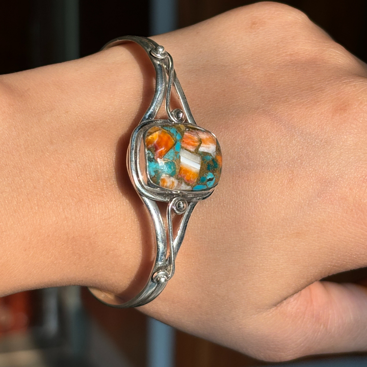 Handmade Oyster Copper Turquoise Sterling Silver Bangle - Perfect Gift for Women