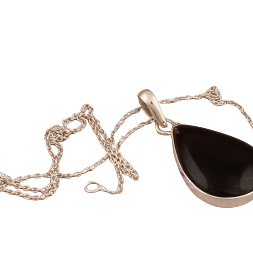 Sterling Silver Black Onyx Pendant Necklace - Handmade Gemstone Jewelry