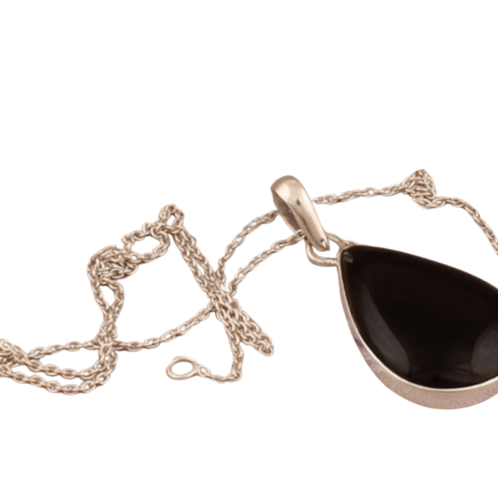 Sterling Silver Black Onyx Pendant Necklace - Handmade Gemstone Jewelry