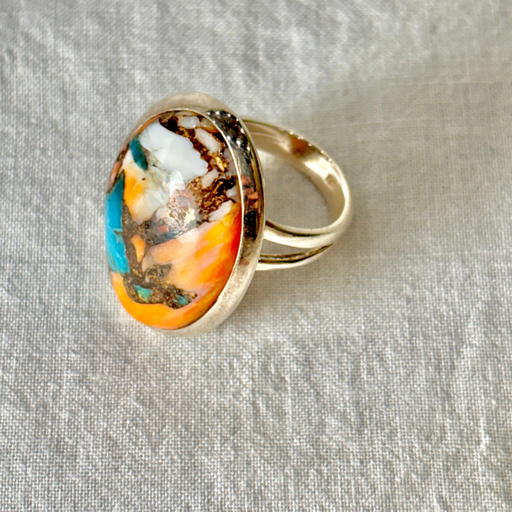 Oyster Copper Turquoise Sterling Silver Ring