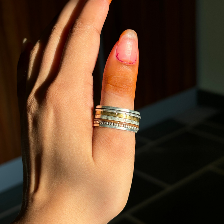 Sterling Silver Spinner Ring with Copper & Brass Bands – Meditation and Stress Relief Jewelry