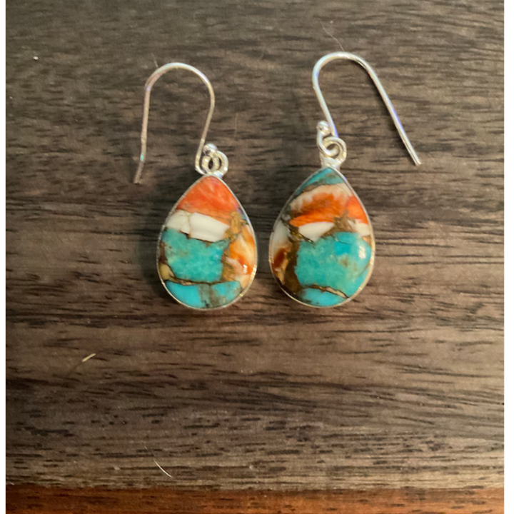 Oyster Copper Turquoise Earrings in 925 Sterling Silver