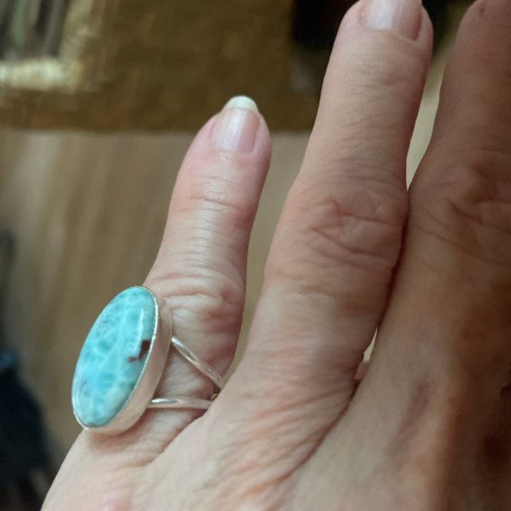 Handmade Sterling Silver Larimar Ring - Unique Gift for Her