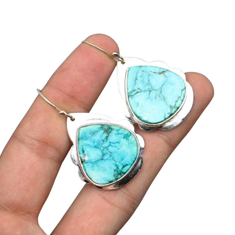 Turquoise Earrings | 925 Sterling Silver | Handmade Gemstone Jewelry Gift for Her