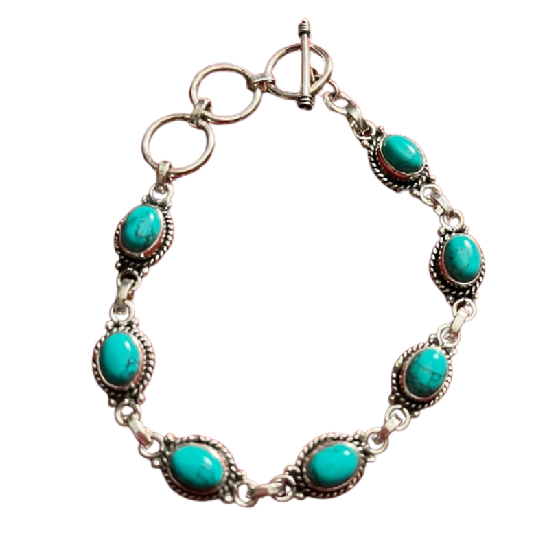 Turquoise Bracelet | 925 Sterling Silver Adjustable Gemstone Bracelet