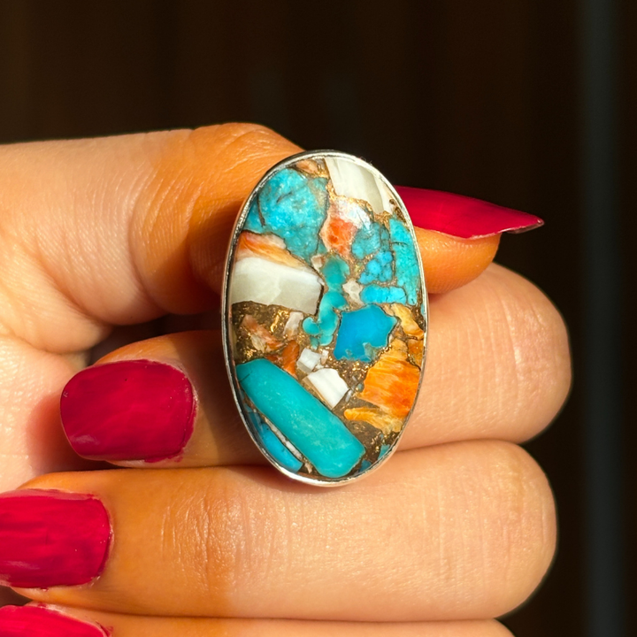 Stunning Oyster Copper Turquoise Sterling Silver Ring - Handmade Jewelry