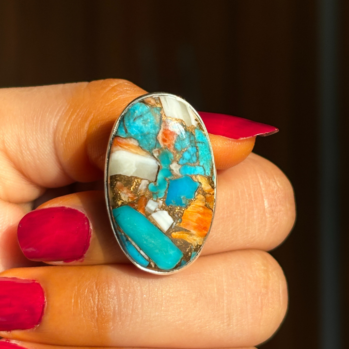 Stunning Oyster Copper Turquoise Sterling Silver Ring - Handmade Jewelry