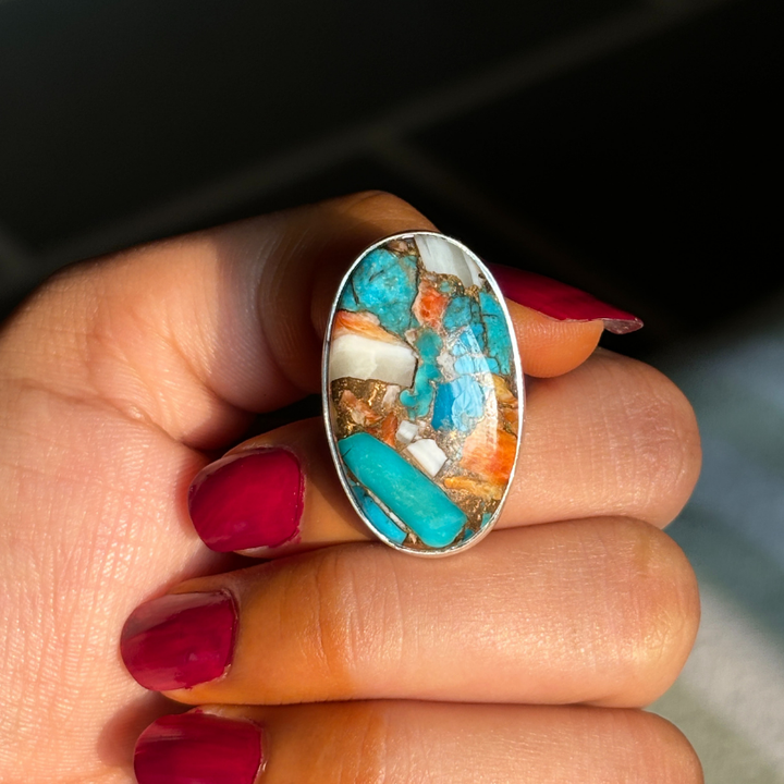 Stunning Oyster Copper Turquoise Sterling Silver Ring - Handmade Jewelry