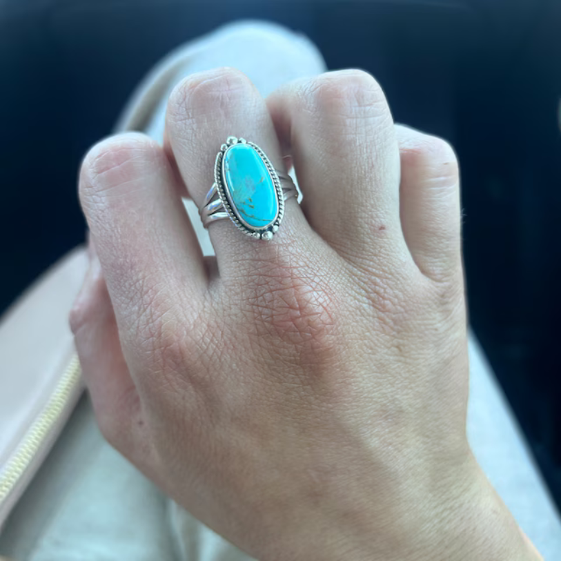 Bohemian Kingman Turquoise Sterling Silver Ring – Handmade Statement Jewelry