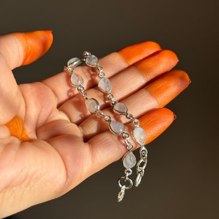 Sterling Silver White Rainbow MoonStone Bracelet