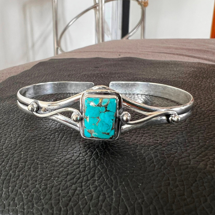 Handmade Oyster Copper Turquoise Sterling Silver Bangle - Perfect Gift for Women