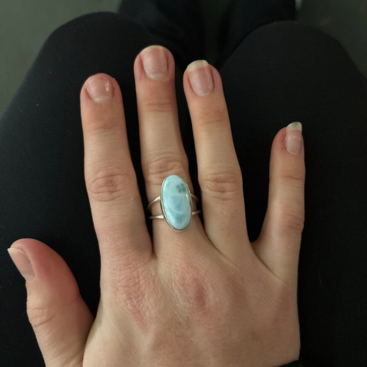 Handmade Sterling Silver Larimar Ring - Unique Gift for Her