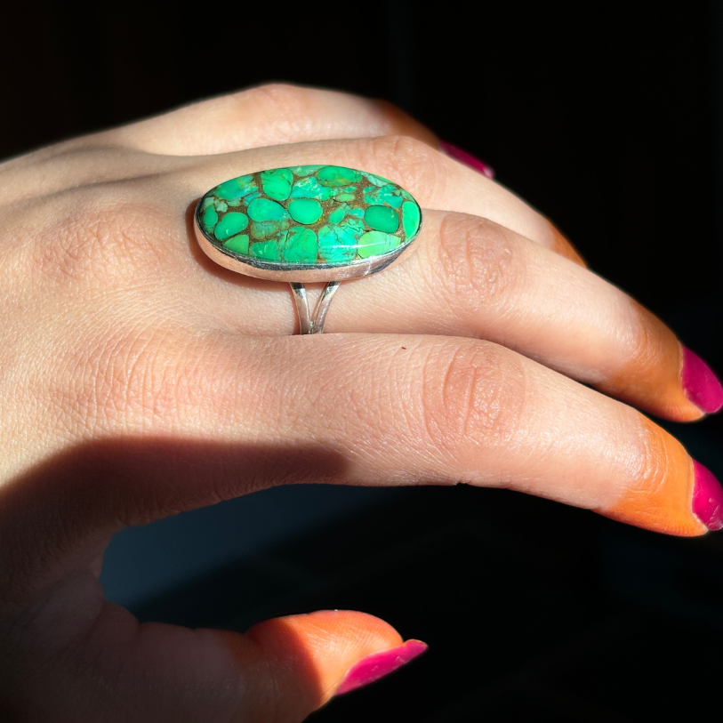 Stunning Oyster Copper Turquoise Sterling Silver Ring - Handmade Jewelry