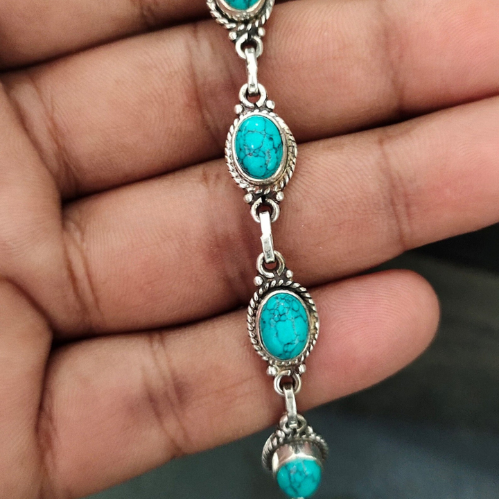 Turquoise Bracelet | 925 Sterling Silver Adjustable Gemstone Bracelet