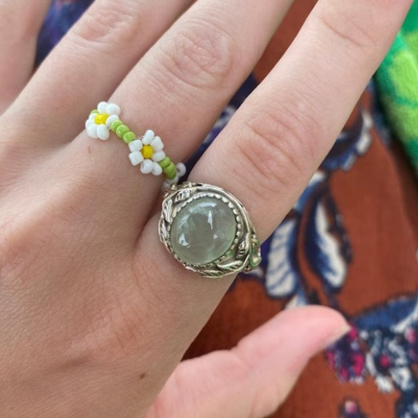 Statement Prehnite Sterling Silver Ring – Handmade Boho Jewelry