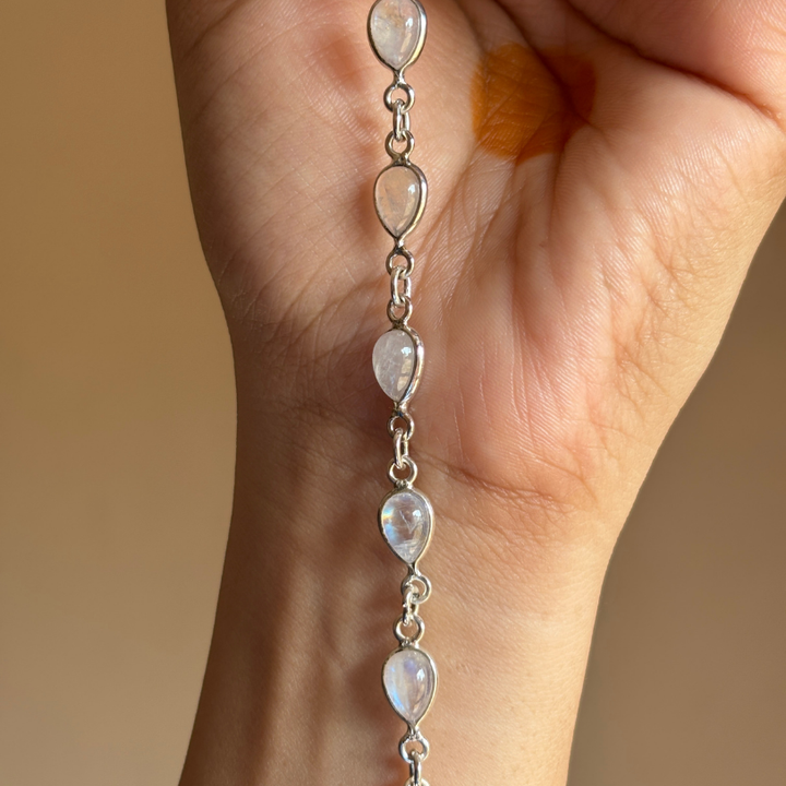 Sterling Silver White Rainbow MoonStone Bracelet