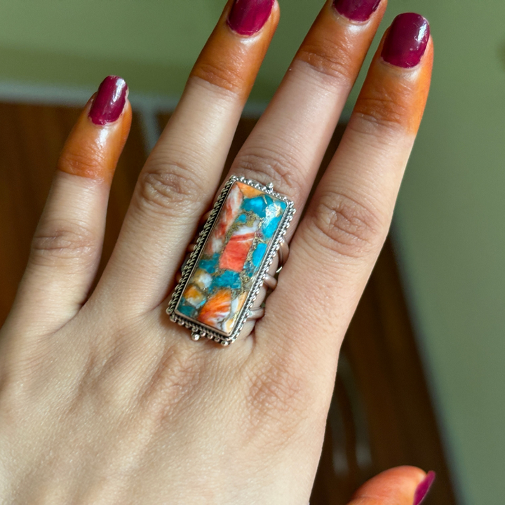 Handmade Oyster Copper Turquoise Triple Band Ring