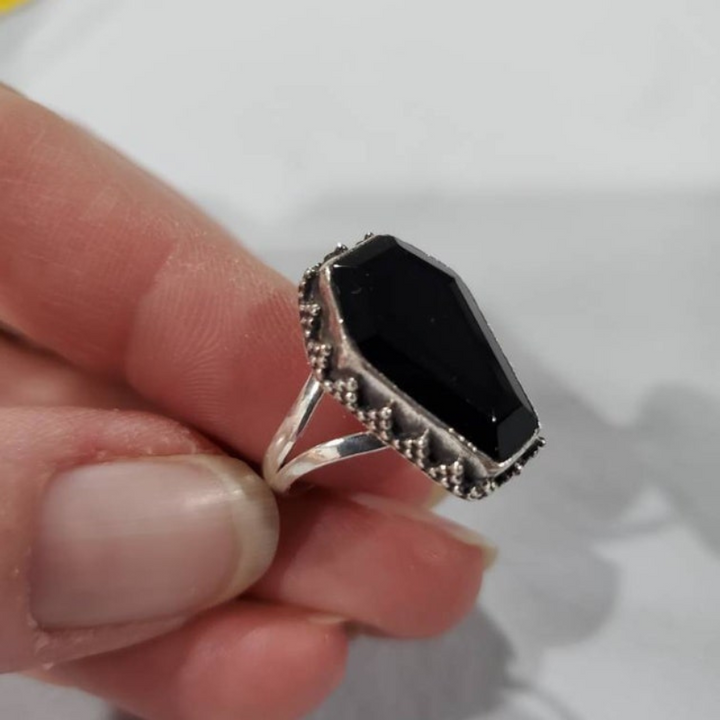 Garnet Coffin Ring | Handmade Solid 925 Sterling Silver