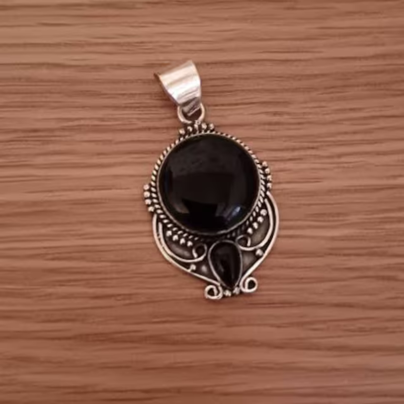 Handmade Black Onyx Sterling Silver Pendant - Perfect Gift for Women