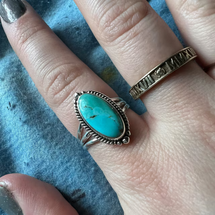 Bohemian Kingman Turquoise Sterling Silver Ring – Handmade Statement Jewelry