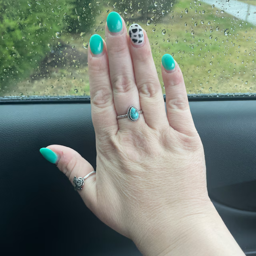 Dainty Turquoise Teardrop Rope Ring – Handmade Sterling Silver Boho Jewelry